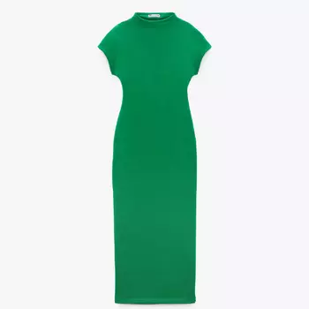 Платье Zara Cotton Midi, зеленый