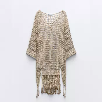 Платье Zara Crochet Kaftan With Tassels, песочный