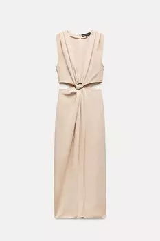Платье Zara Cut-out With Buckle, бежевый