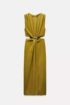 Платье Zara Cut-out With Buckle, оливковый