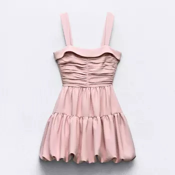 Платье Zara Draped Balloon Mini, бежево-розовый