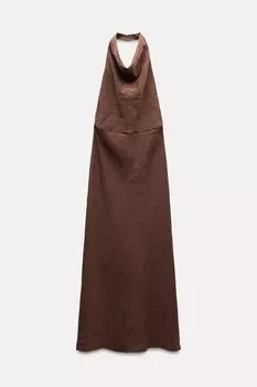 Платье Zara Draped Halter Midi, коричневый