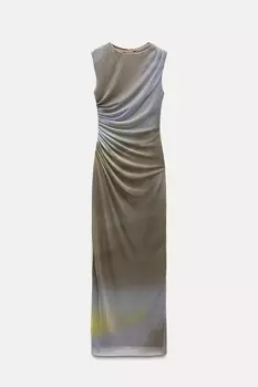 Платье Zara Draped Midi, хаки
