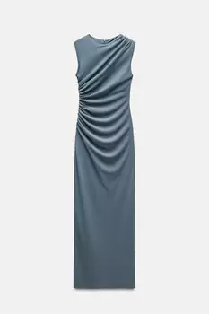 Платье Zara Draped Midi, синий