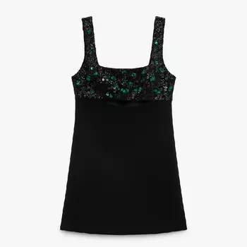 Платье Zara Embroidered Chest - Limited Edition, черный