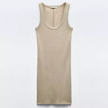 Платье Zara Faded Ribbed, светлый хаки