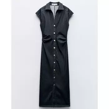 Платье Zara Fitted Midi Shirt, синий