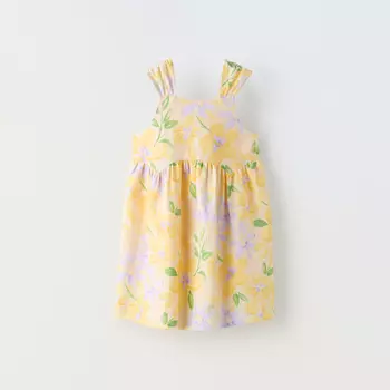 Платье Zara Floral Linen, мультиколор