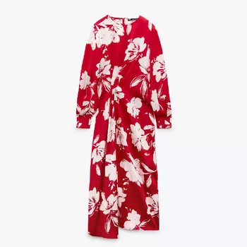 Платье Zara Floral Print, красный/кремовый