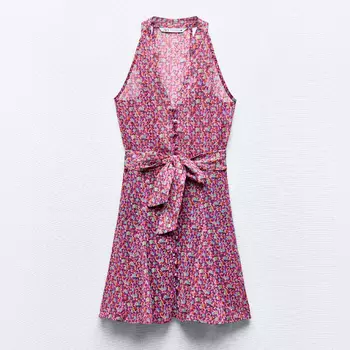 Платье Zara Floral Print Mini, мультиколор