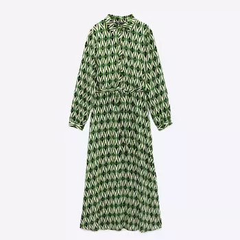 Платье Zara Geometric Print, зеленый/экрю