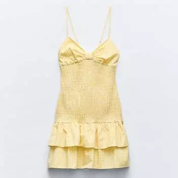 Платье Zara Gingham With Tie, желтый