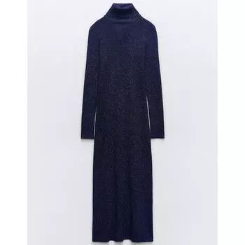 Платье Zara Knit Midi With Metallic Thread, синий