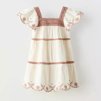 Платье Zara Lace Trim, бежевый