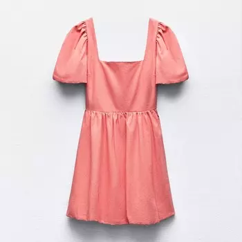 Платье Zara Linen Blend Mini With Tie, розовый