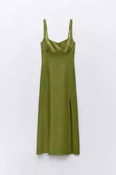 Платье Zara Linen Blend, оливковый