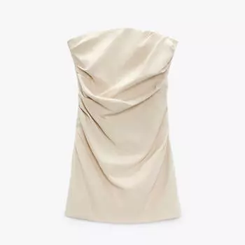 Платье Zara Linen Blend Short, кремовый