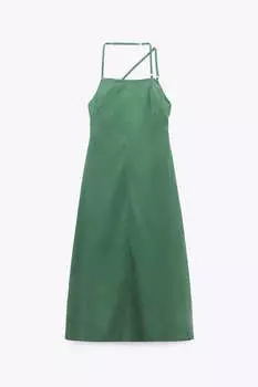 Платье Zara Linen Blend With Open Back, зеленый