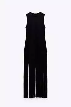 Платье Zara Long Fringed, черный