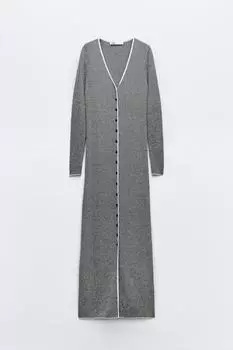 Платье Zara Long Knit Striped, синий/белый