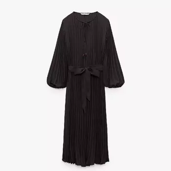 Платье Zara Long Pleated, темно-серый