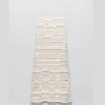 Платье Zara Long Pointelle Knit, бежевый