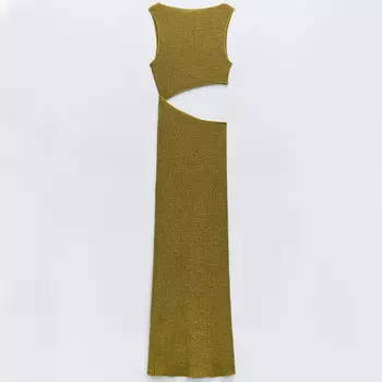 Платье Zara Long With Cut-out Detail, оливково-зеленый