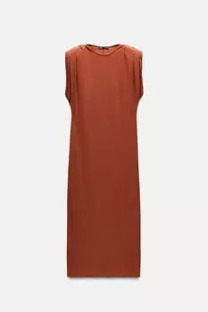 Платье Zara Long With Shoulder Pads, кирпичный