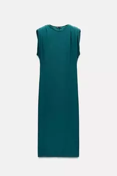 Платье Zara Long With Shoulder Pads, зеленый