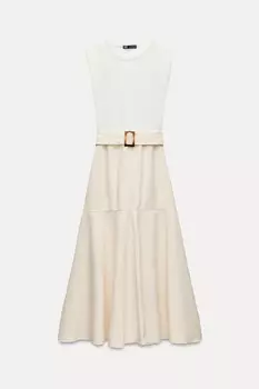 Платье Zara Matching Belt, кремовый
