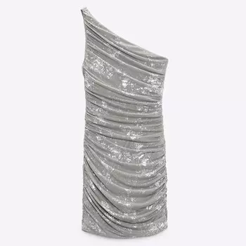 Платье Zara Metallic Printed, серебристый