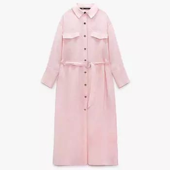 Платье Zara Midi Shirt, пастельный розовый