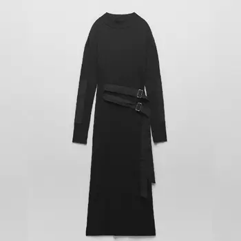 Платье Zara Midi With Buckles, черный