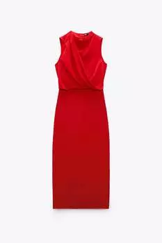 Платье Zara Midi With Draped Detail, красный
