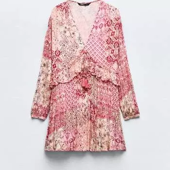 Платье Zara Patchwork Print Mini, мультиколор