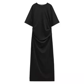 Платье Zara Pleated Midi, черный (дубль)