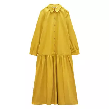 Платье Zara Poplin Midi, горчичный