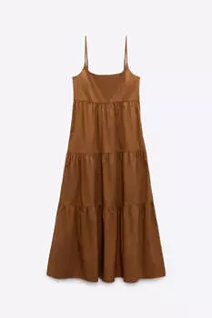 Платье Zara Poplin With Straps, светло-коричневый