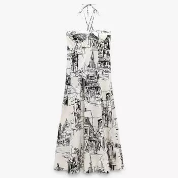 Платье Zara Printed Midi, бежевый
