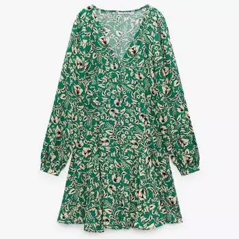 Платье Zara Printed Mini, зеленый/экрю