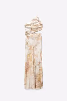 Платье Zara Printed Satin, светло-коричневый