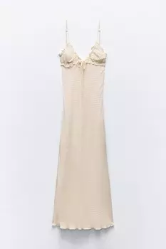 Платье Zara Printed Satin, желтовато-белый