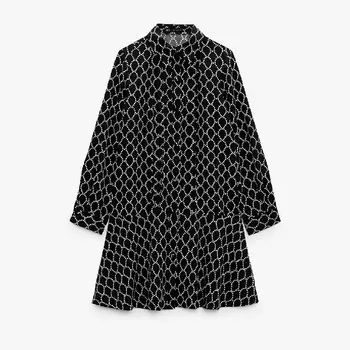 Платье Zara Printed Shirt, черный/белый