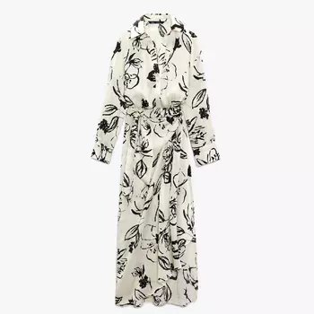 Платье Zara Printed Shirt, кремовый/черный