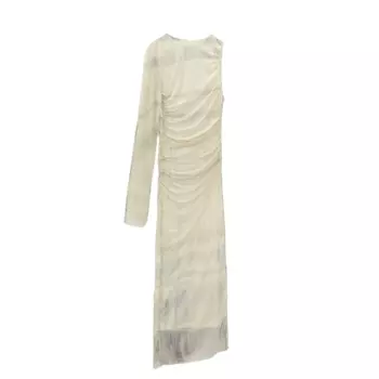 Платье Zara Printed Tulle Asymmetric, кремовый