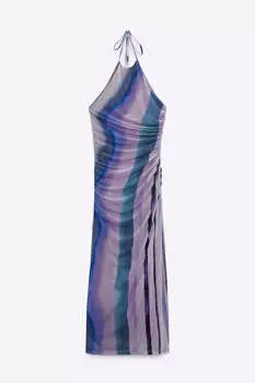 Платье Zara Printed Tulle Midi, мультиколор