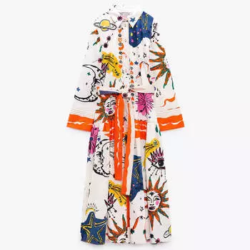 Платье Zara Printed With Belt, мультиколор