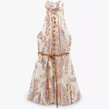 Платье Zara Printed With Belt, светло-розовый
