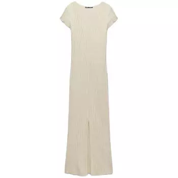 Платье Zara Ribbed Midi, бежевый