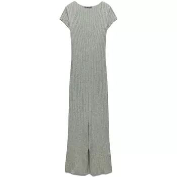 Платье Zara Ribbed Midi, хаки